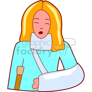 A girl on crutches with a broken arm clipart.