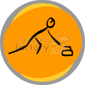 The clipart image presents a simplified, stylized depiction of a person engaged in a sport similar to curling. It features a figure that appears to be sliding a stone or puck across a surface, which is a characteristic motion of the curling sport. However, due to the stylization, it could also be interpreted as shuffleboard, which is a game involving similar motions.