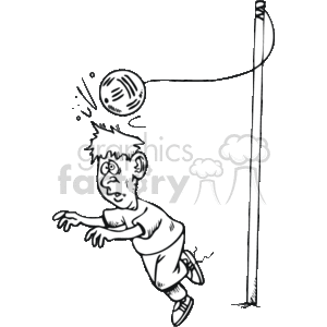 A black and white boy getting hit in the head with a tether ball clipart. Commercial use image # 168216