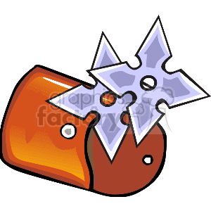 This clipart image shows a brown pouch or holder with a silver-colored throwing star, also known as a shuriken, partially sticking out from the top. The shuriken is a traditional Japanese concealed weapon that was used for throwing, and occasionally stabbing or slashing.