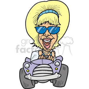 blonde women driving her purple car clipart. Commercial use image # 172832