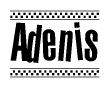 The clipart image displays the text Adenis in a bold, stylized font. It is enclosed in a rectangular border with a checkerboard pattern running below and above the text, similar to a finish line in racing. 