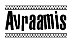 The clipart image displays the text Avraamis in a bold, stylized font. It is enclosed in a rectangular border with a checkerboard pattern running below and above the text, similar to a finish line in racing. 