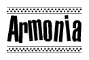 The clipart image displays the text Armonia in a bold, stylized font. It is enclosed in a rectangular border with a checkerboard pattern running below and above the text, similar to a finish line in racing. 