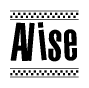 The image contains the text Alise in a bold, stylized font, with a checkered flag pattern bordering the top and bottom of the text.