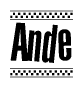 The image contains the text Ande in a bold, stylized font, with a checkered flag pattern bordering the top and bottom of the text.