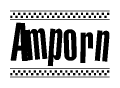 The image contains the text Amporn in a bold, stylized font, with a checkered flag pattern bordering the top and bottom of the text.