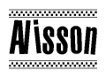 The image contains the text Alisson in a bold, stylized font, with a checkered flag pattern bordering the top and bottom of the text.