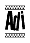The clipart image displays the text Adi in a bold, stylized font. It is enclosed in a rectangular border with a checkerboard pattern running below and above the text, similar to a finish line in racing. 