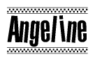 The image contains the text Angeline in a bold, stylized font, with a checkered flag pattern bordering the top and bottom of the text.