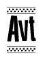 The image contains the text Avt in a bold, stylized font, with a checkered flag pattern bordering the top and bottom of the text.
