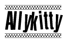 The clipart image displays the text Allykitty in a bold, stylized font. It is enclosed in a rectangular border with a checkerboard pattern running below and above the text, similar to a finish line in racing. 