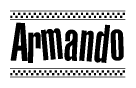 The image contains the text Armando in a bold, stylized font, with a checkered flag pattern bordering the top and bottom of the text.