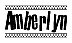 The image contains the text Amberlyn in a bold, stylized font, with a checkered flag pattern bordering the top and bottom of the text.