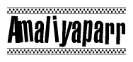 The image is a black and white clipart of the text Amaliyaparr in a bold, italicized font. The text is bordered by a dotted line on the top and bottom, and there are checkered flags positioned at both ends of the text, usually associated with racing or finishing lines.