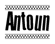 The clipart image displays the text Antoun in a bold, stylized font. It is enclosed in a rectangular border with a checkerboard pattern running below and above the text, similar to a finish line in racing. 
