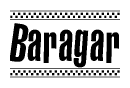 The image contains the text Baragar in a bold, stylized font, with a checkered flag pattern bordering the top and bottom of the text.