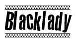 The image contains the text Blacklady in a bold, stylized font, with a checkered flag pattern bordering the top and bottom of the text.
