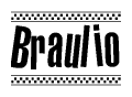The image contains the text Braulio in a bold, stylized font, with a checkered flag pattern bordering the top and bottom of the text.