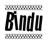 The image contains the text Bindu in a bold, stylized font, with a checkered flag pattern bordering the top and bottom of the text.