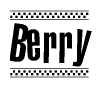 The clipart image displays the text Berry in a bold, stylized font. It is enclosed in a rectangular border with a checkerboard pattern running below and above the text, similar to a finish line in racing. 