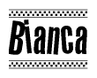 The clipart image displays the text Bianca in a bold, stylized font. It is enclosed in a rectangular border with a checkerboard pattern running below and above the text, similar to a finish line in racing. 