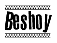 The image contains the text Beshoy in a bold, stylized font, with a checkered flag pattern bordering the top and bottom of the text.