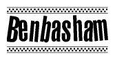 The clipart image displays the text Benbasham in a bold, stylized font. It is enclosed in a rectangular border with a checkerboard pattern running below and above the text, similar to a finish line in racing. 