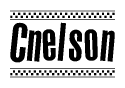 The clipart image displays the text Cnelson in a bold, stylized font. It is enclosed in a rectangular border with a checkerboard pattern running below and above the text, similar to a finish line in racing. 