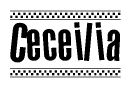 The image contains the text Ceceilia in a bold, stylized font, with a checkered flag pattern bordering the top and bottom of the text.