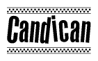 The image contains the text Candican in a bold, stylized font, with a checkered flag pattern bordering the top and bottom of the text.