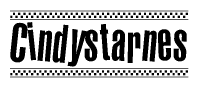 The image contains the text Cindystarnes in a bold, stylized font, with a checkered flag pattern bordering the top and bottom of the text.