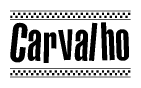 The image contains the text Carvalho in a bold, stylized font, with a checkered flag pattern bordering the top and bottom of the text.