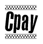 The image contains the text Cpay in a bold, stylized font, with a checkered flag pattern bordering the top and bottom of the text.