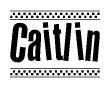 The image contains the text Caitlin in a bold, stylized font, with a checkered flag pattern bordering the top and bottom of the text.