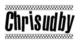 The clipart image displays the text Chrisudby in a bold, stylized font. It is enclosed in a rectangular border with a checkerboard pattern running below and above the text, similar to a finish line in racing. 