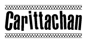 The image contains the text Carittachan in a bold, stylized font, with a checkered flag pattern bordering the top and bottom of the text.
