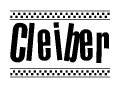 The clipart image displays the text Cleiber in a bold, stylized font. It is enclosed in a rectangular border with a checkerboard pattern running below and above the text, similar to a finish line in racing. 