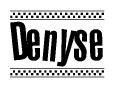 The clipart image displays the text Denyse in a bold, stylized font. It is enclosed in a rectangular border with a checkerboard pattern running below and above the text, similar to a finish line in racing. 