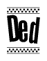 The clipart image displays the text Ded in a bold, stylized font. It is enclosed in a rectangular border with a checkerboard pattern running below and above the text, similar to a finish line in racing. 