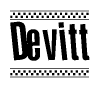 The clipart image displays the text Devitt in a bold, stylized font. It is enclosed in a rectangular border with a checkerboard pattern running below and above the text, similar to a finish line in racing. 