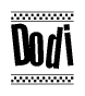 The image contains the text Dodi in a bold, stylized font, with a checkered flag pattern bordering the top and bottom of the text.