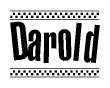 The image contains the text Darold in a bold, stylized font, with a checkered flag pattern bordering the top and bottom of the text.