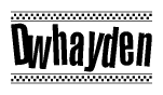 The image contains the text Dwhayden in a bold, stylized font, with a checkered flag pattern bordering the top and bottom of the text.