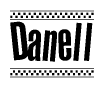 The image contains the text Danell in a bold, stylized font, with a checkered flag pattern bordering the top and bottom of the text.