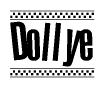 The clipart image displays the text Dollye in a bold, stylized font. It is enclosed in a rectangular border with a checkerboard pattern running below and above the text, similar to a finish line in racing. 