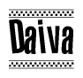 The image contains the text Daiva in a bold, stylized font, with a checkered flag pattern bordering the top and bottom of the text.