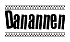 The clipart image displays the text Danannen in a bold, stylized font. It is enclosed in a rectangular border with a checkerboard pattern running below and above the text, similar to a finish line in racing. 