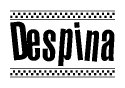 The image contains the text Despina in a bold, stylized font, with a checkered flag pattern bordering the top and bottom of the text.