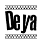 The image contains the text Deya in a bold, stylized font, with a checkered flag pattern bordering the top and bottom of the text.